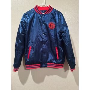 NWT Disney Parks Marvel Spider-man Satin Vintage Patch Varsity Jacket Sz S & M